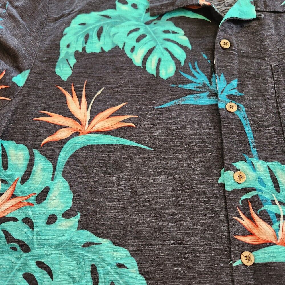 Caribbean Pure Silk Mens XL Tropical Bird of Paradise Floral Hawaiian SS Shirt - Picture 9 of 10